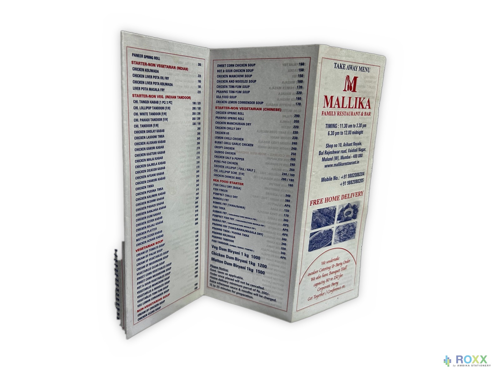 Menu Card — Open Spread — Mallika Family Restaurant, Mulund