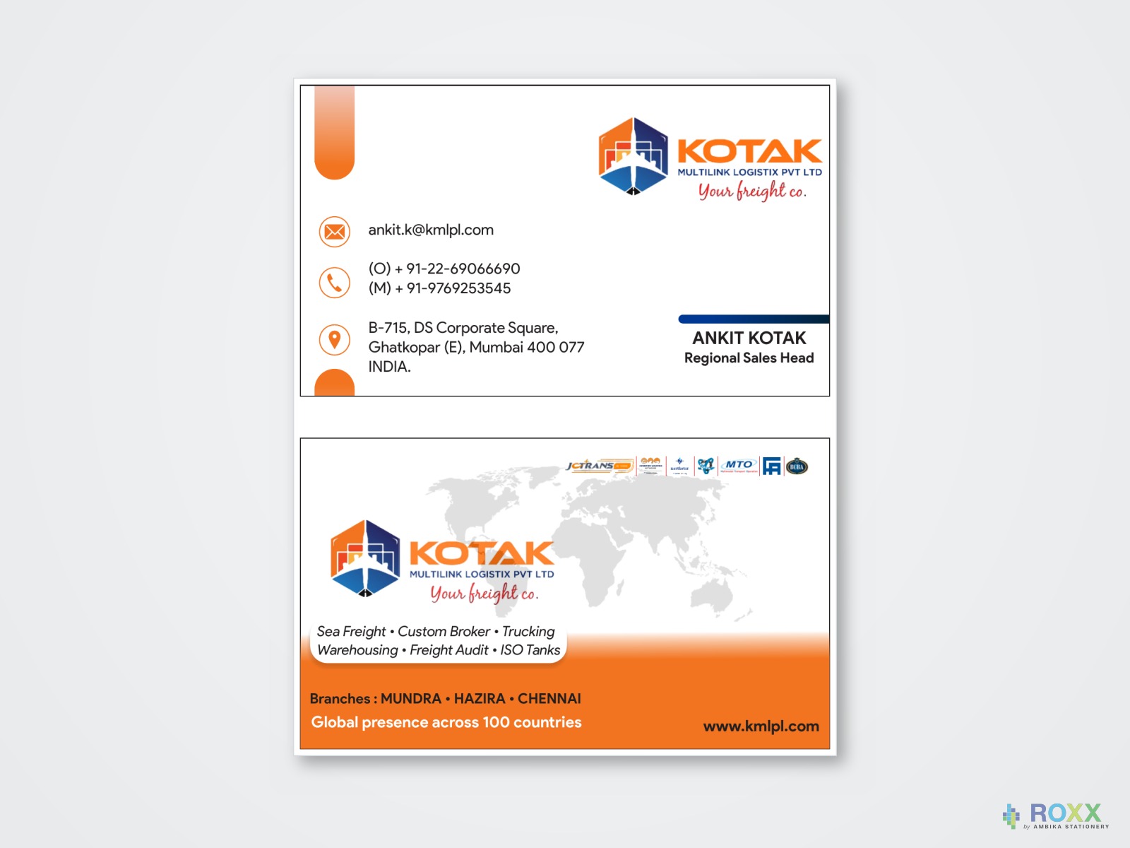 Logistics Co. Visiting Card — Kotak Multilink Logistix